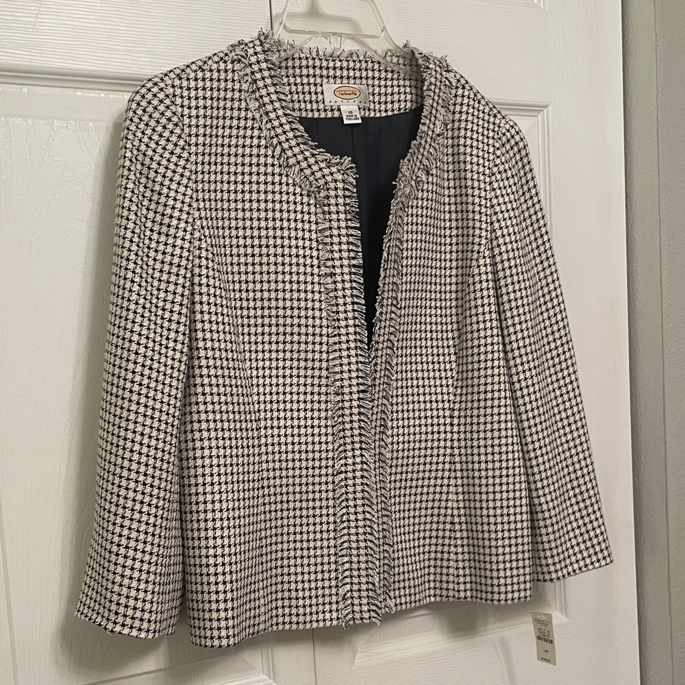 NWT TALBOTS Petites Houndstooth Tweed Business Office Blazer Jacket 10P